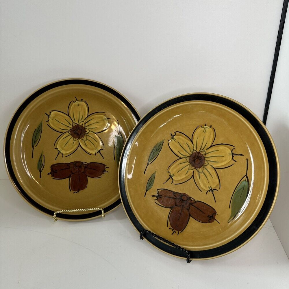 Vintage Designers Collection Japan Stoneware Honey Flowers Dinner Plates set/2
